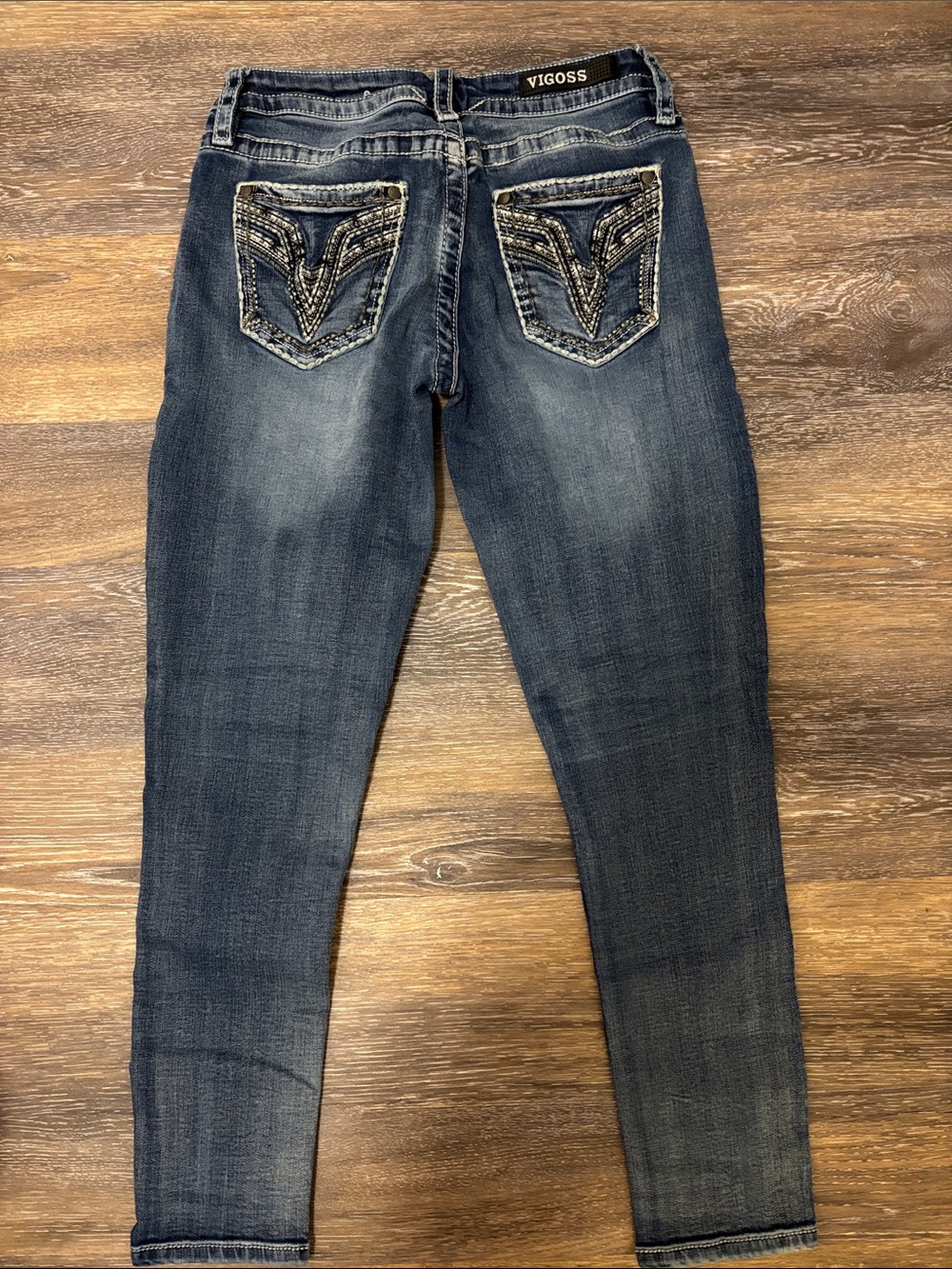 Vigoss Women's Dark Blue Embellished Pocket Skinny Jeans